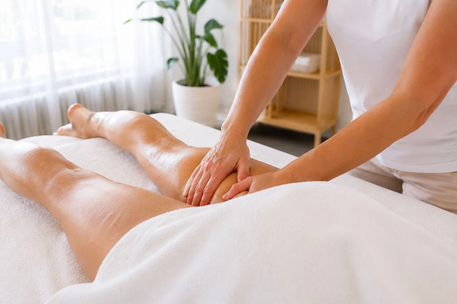 Manuelle Lymphdrainage mit sanften, kreisenden Griffen in der Praxis Eschen bei Vaduz